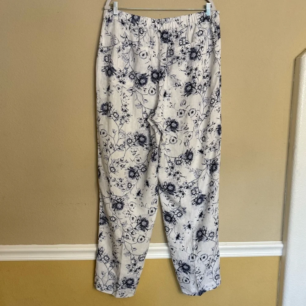 Chico’s LINEN Floral Print Straight Leg Pants White/ Blue Size 2.5 R (14/16) - Picture 2 of 13